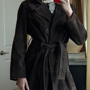 Real 100% Suede Chocolate Brown trench